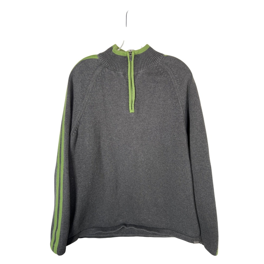 Eddie Bauer Cotton Mens Sweater Gray Green Stripe Quarter Zip XL Gorpcore Sporty